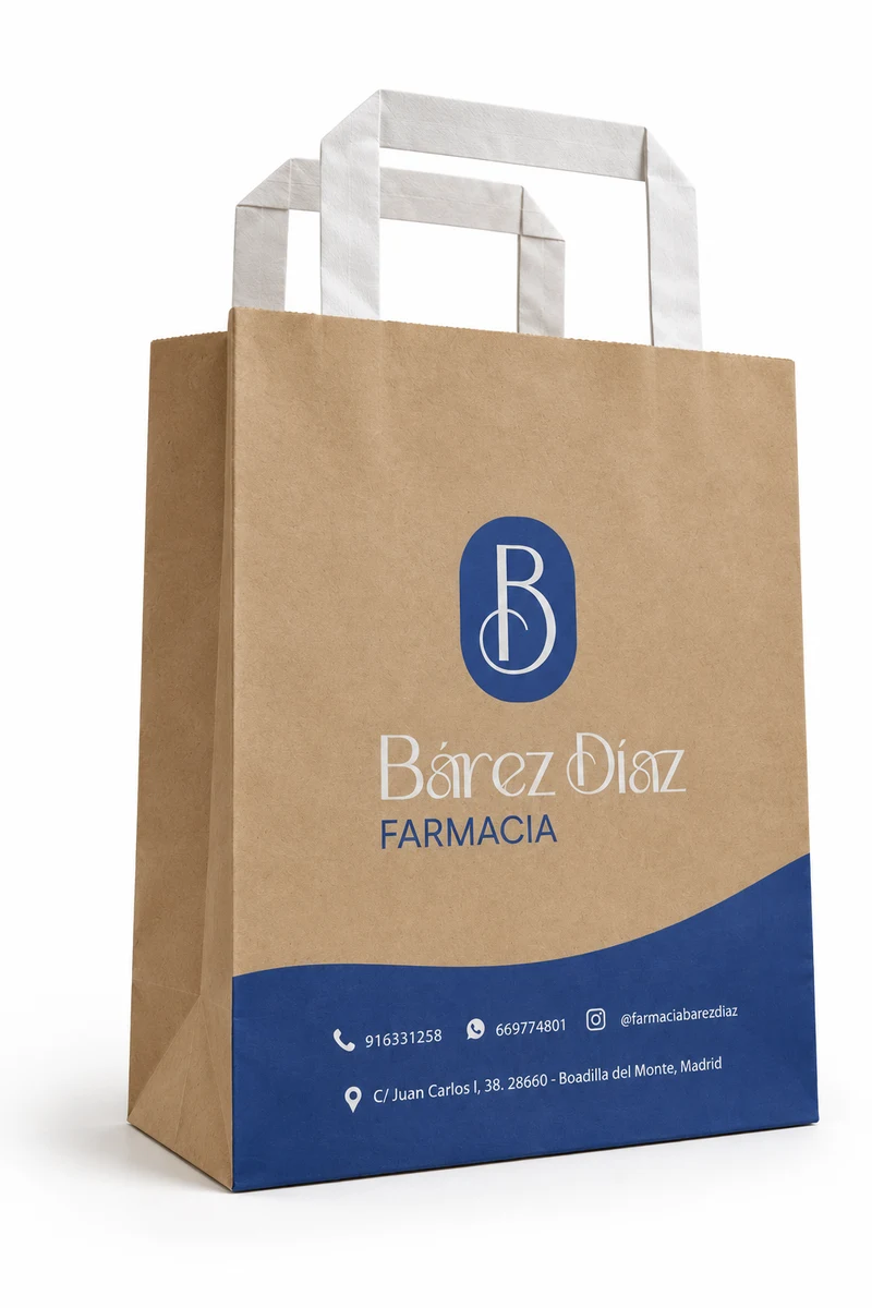 Bolsa de papel personalizada con el logotipo de una farmacia